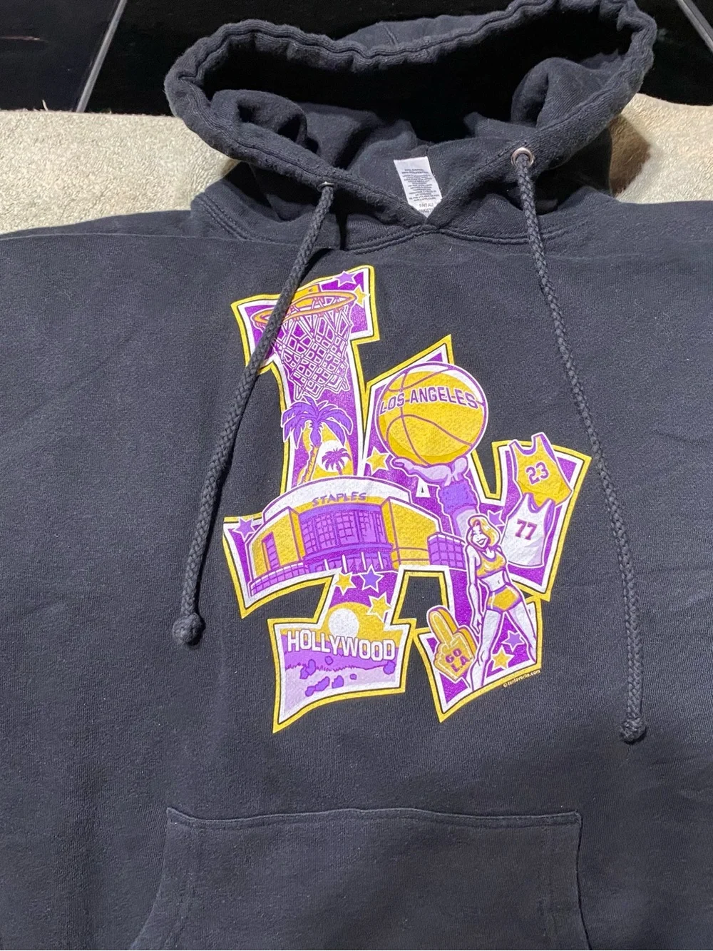 NBA Black Hoodie with Purple and Gold Los Angeles Graphic